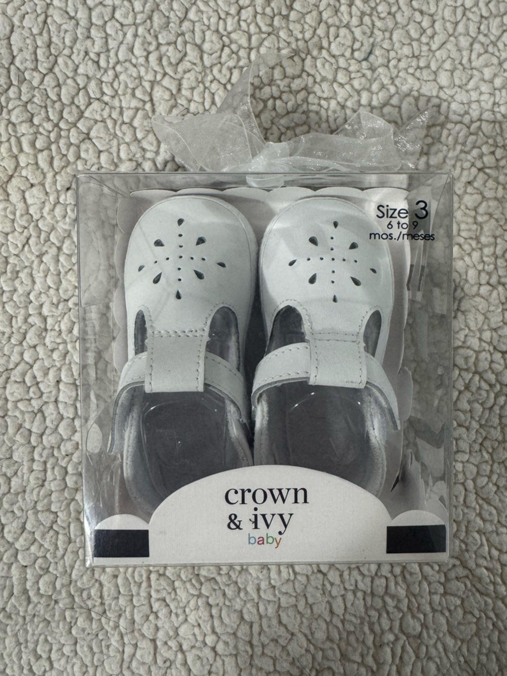 crown & ivy White Baby Mary Jane Shoes with Floral Cutouts